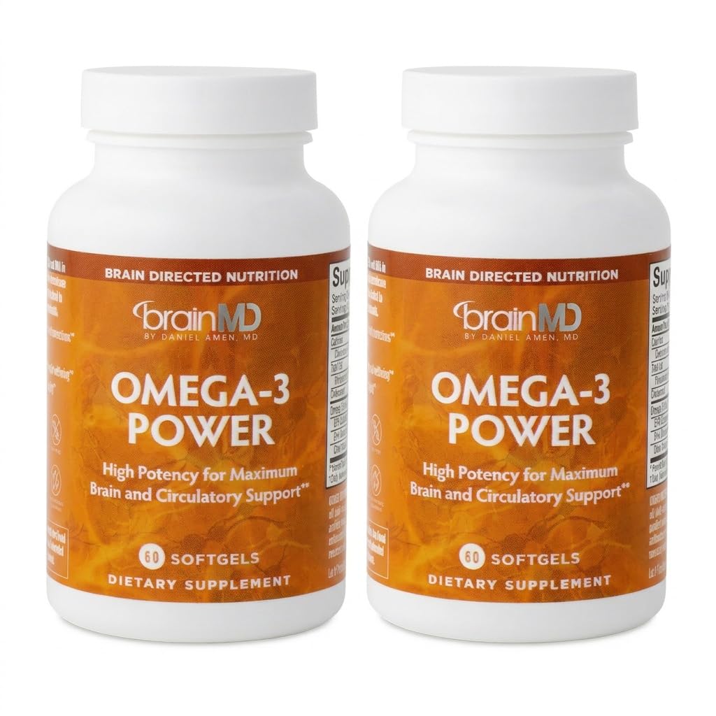 BrainMD Dr Amen Omega-3 Power - 60 Kapseln, Paket von 2 - Joint & Immune Support Supplement - Enthält DHA & EPA - Glutenfrei - 60 Gesamt Servietten