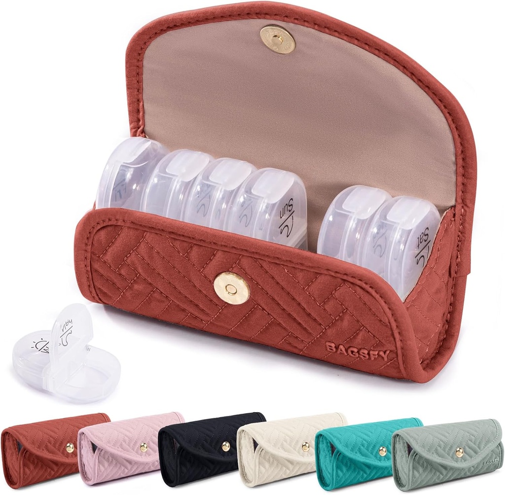 BAGSFY Weekly Pill Organizer 2 Mal am Tag in einem niedlichen Stoff Pille Fall, Medizin Tasche, AM PM Pille Box 7 Tag, Portable Medication Travel Case für Pillen, Vitamine, Fischöle, Ergänzungen.