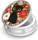 Pille Box-3 Compartment Small Pill Case für Geldbeutel &amp; Tasche Mini Metall Pillenhalter Reisen Pillen Container Nahrungsergänzungsmittel Vitamine BPA-frei (Cute Cat)