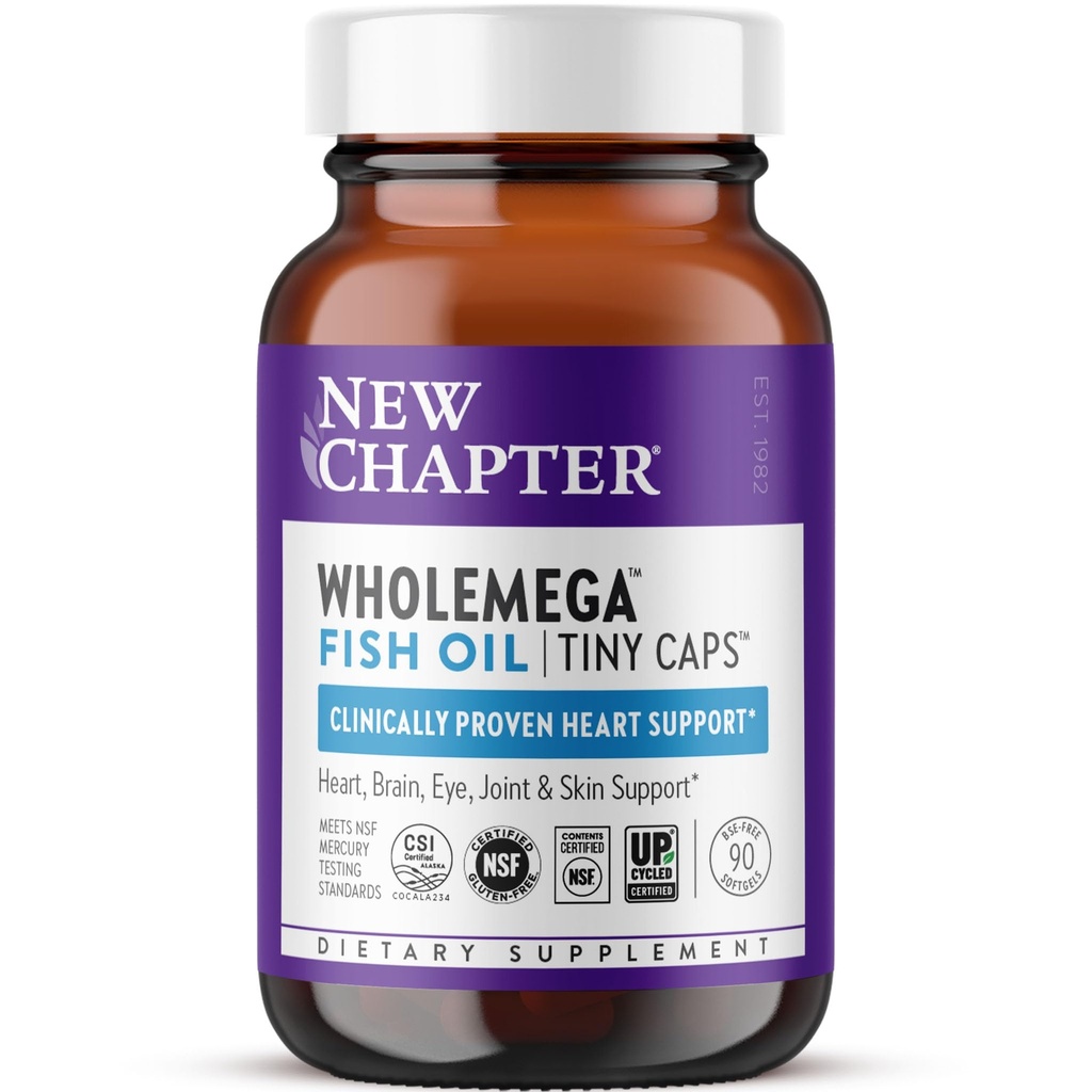 Neues Kapitel Wholemega Fischöl-Ergänzung, kleine Kapseln, 2000mg pro Portion, klinisch bewährtes Wildes Alaskan Lachsöl mit Omega-3 + Vitamin D3 + Astaxanthin, 500mg jede - 90 Zählung