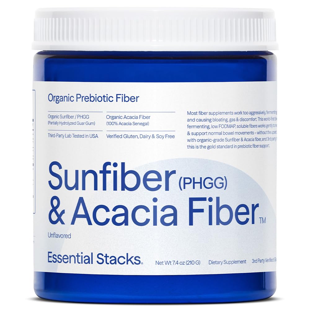 Essential Stacks Organic Sunfiber Prebiotic Fiber (Partially Hydrolyzed Guar Gum/PHGG) mit Acacia Fiber Powder - Glutenfrei, Non-GMO & Unflavored Soluble Fiber (7.4 oz)