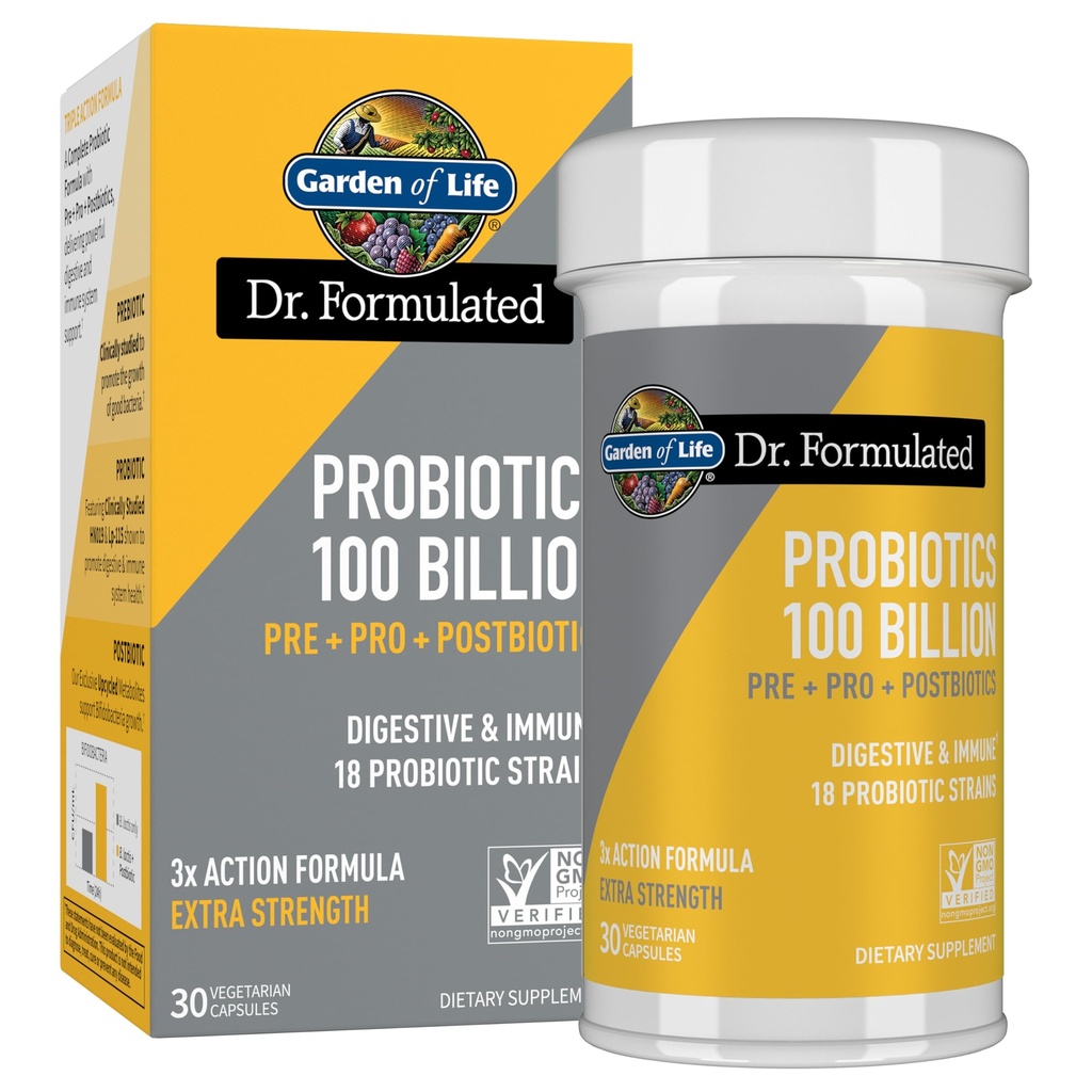Jardin de la vie Dr Formulé Pré, Post & Probiotiques 100 Million CFU Une fois par jour 3-en-1 Probiotiques complets, Prébiotiques et Postbiotiques Supplément pour les femmes et les hommes – Extra Force, 30 jours d'approvisionnement