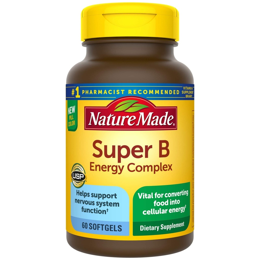 Nature Made Super B Energy Complex, Nahrungsergänzung für Nervous System Support, 60 Softgels, 60 Tage Versorgung