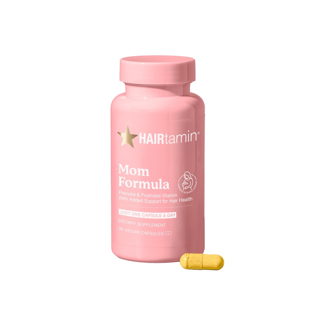 HAIRtamin MOM Vegan Prenatal & Postnatal Multivitamin Supplement & Hair Vitamin Pregnancy, Postpartum, Stillende probiotische One-a-Day Haar Vitamine mit Biotin, Zink, Eisen (30 Zähler)