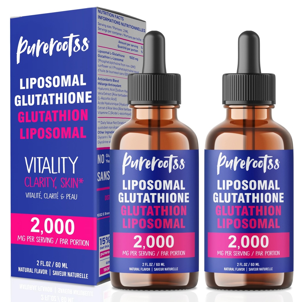 Liposomale Glutathione Flüssigkeitsergänzung (Packung von 2), 98% Absorption, mit Vitamin C, L- Glutathion, 2 Fl Oz pro Flasche