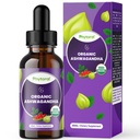 Pertes de liquide d'Ashwagandha biologique pour adultes - Extrait de racine liquide d'Ashwagandha pour l'énergie et le soutien de l'humeur - Teinture Vegan non-OGM sans gluten et sans alcool (120 portions)