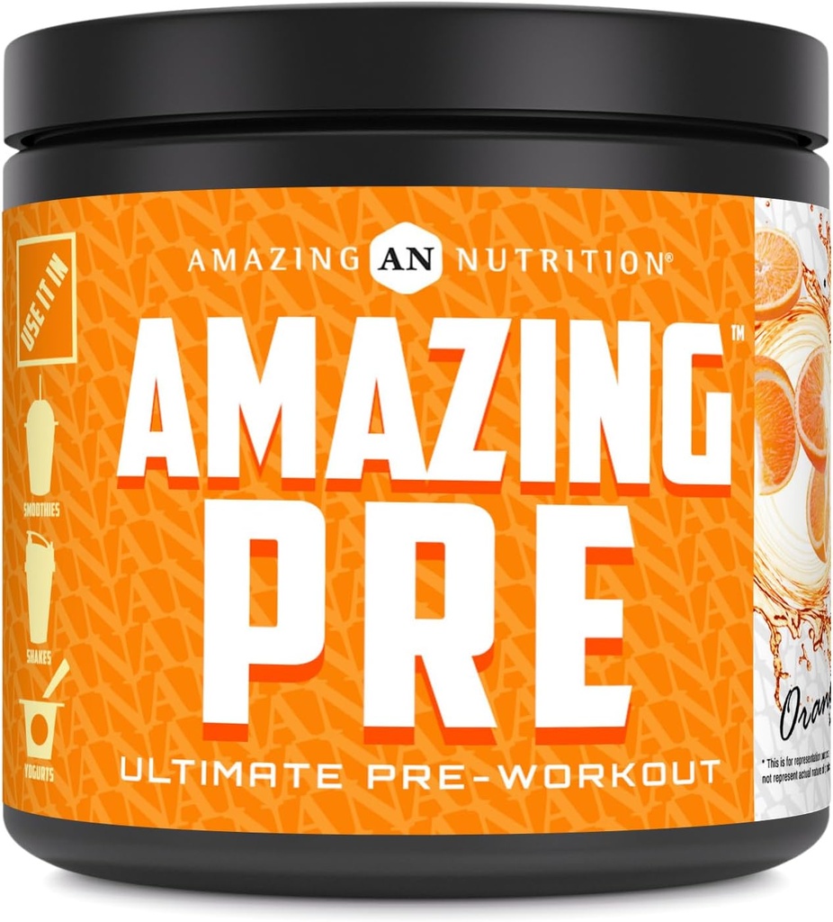 Amazing Nutrition Amazing Pre-Workout Supplement Ultimate 30 portions en poudre 2,5 grammes BCAA par portion (30 portions, orange naturel)