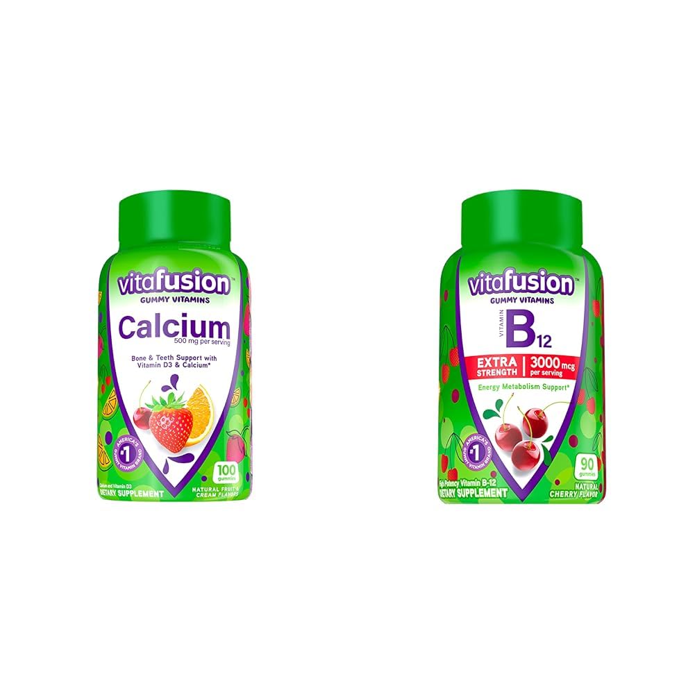 Vitafusion Kaubare Kalzium Gummy Vitamine für Knochen und Zähne Unterstützung & Extra Kraft Vitamin B12 Gummy Vitamine für Energie Metabolismus Unterstützung und Nervous System Gesundheit Unterstützung