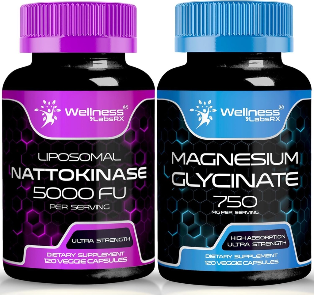 WELLNESS LABSRX Nattokinase Supplement Kapseln - 5000 FU - Magnesium Glycinate Kapseln 750 MG