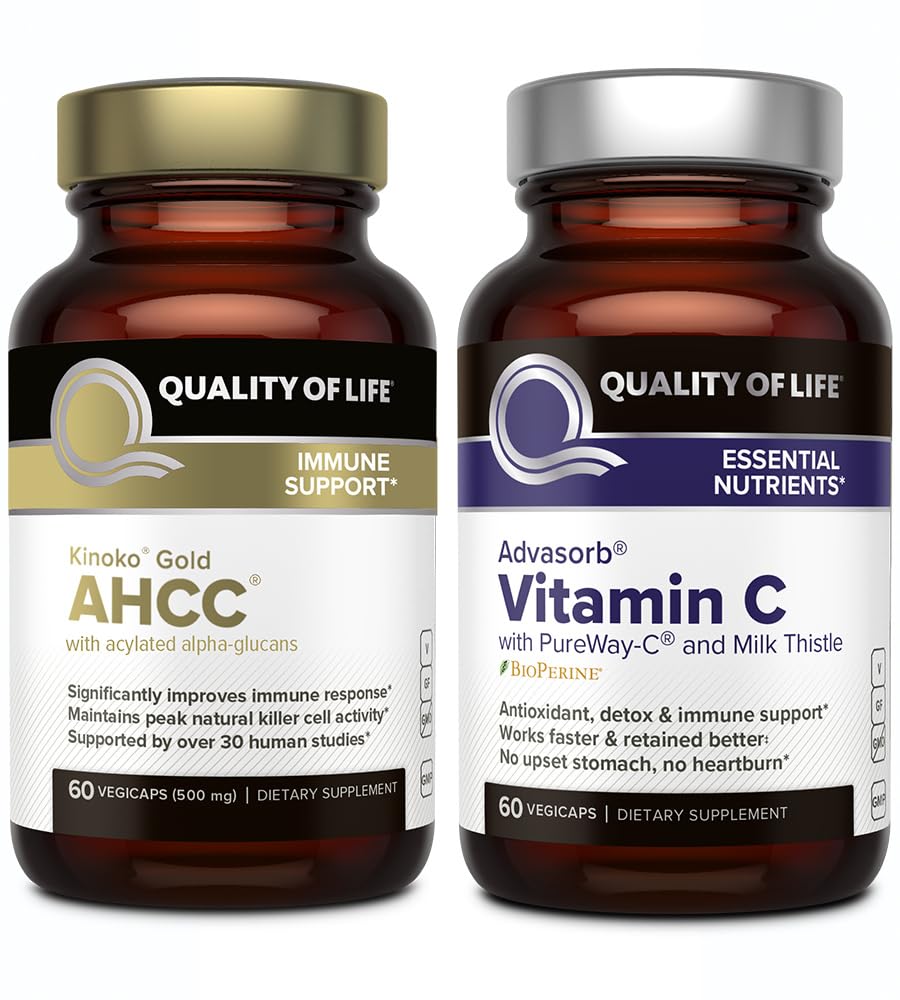 Qualité de vie AHCC Kinoko Gold et Advasorb Vitamine C - Ensemble de soutien immunitaire