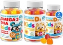 Omega 3 DHA Gummie und Vitamin D Gummie für Kinder & Erwachsene - Kein Fischöl und Gluten freie Immun-Gesundheit Pflanze basierte Faser Kaubare