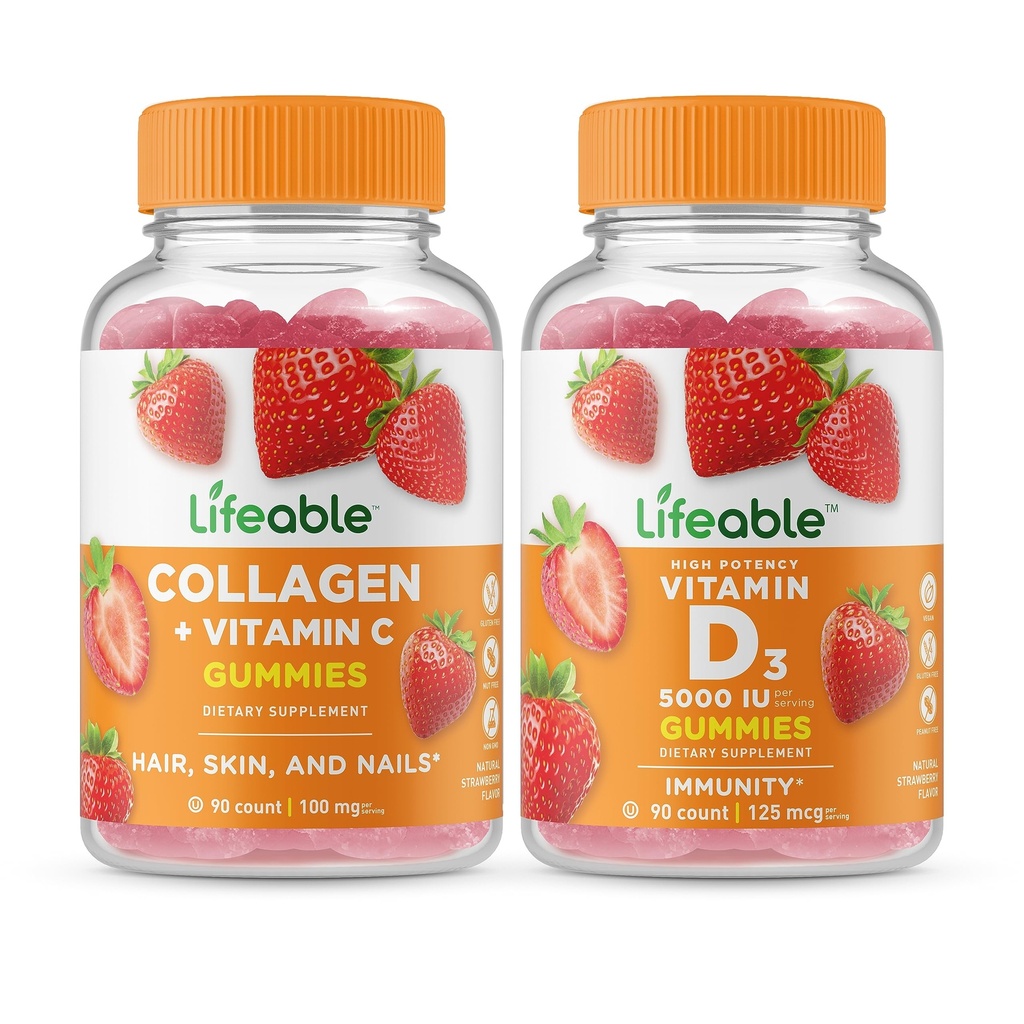 Lebensfähiges Kollagen & Vitamin C + Vitamin D 5000 IU, Gummies Bundle - Große Verkostung, Vitamin-Ergänzung, Glutenfrei, GVOfrei, Kaugummi