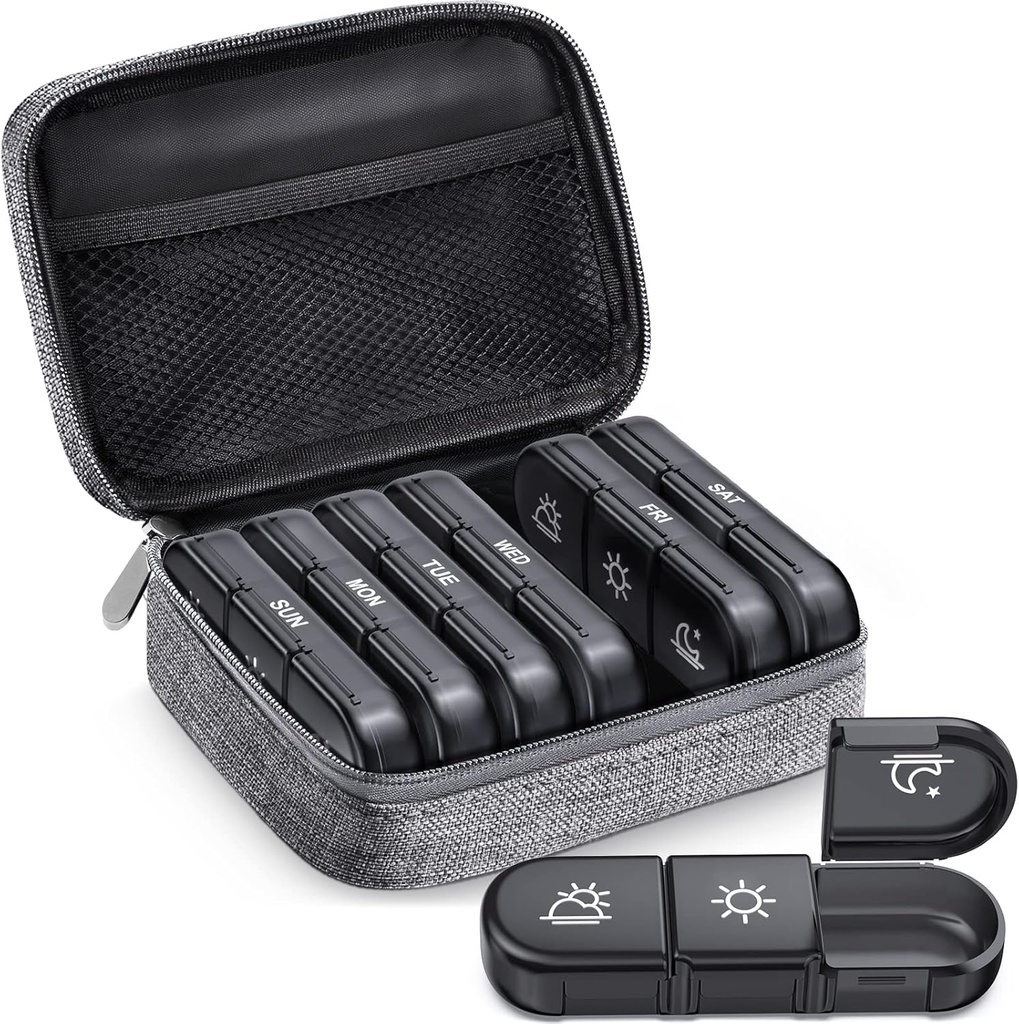 ZIKEE Large Weekly Pill Case Organizer 3 Mal am Tag, Portable Light Proof Canvas Tasche Pille Box 7 Tag, um Ihre Privatsphäre und Store Medikamente zu schützen, Vitamin, Fischöl, Beilage (grau)