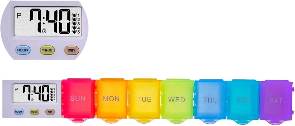[4 in 1] 7 Tage Medizin Pill Organizer+5 Reminder Alarme+Timer+Clock,Large Compartment,Loud Sound,Large Screen,Moisture-Proof,Dust-Proof,Travel Weekly/Daily Pill Box/Organizer/Case/Container/Dispenser