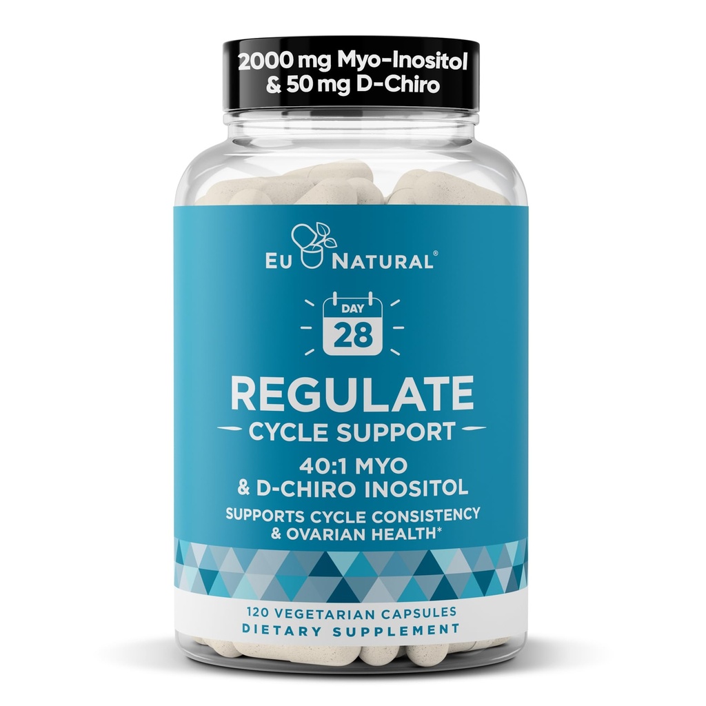 Regulate Cycle Support – Hormon Balance für Frauen bei Optimal 40:1 Myo-Inositol 2000 mg & D-Chiro Inositol 50 mg – Ergänzung für Periodenkonsistenz, Menstrual & Ovulation Support – 120 Vegan Kapseln