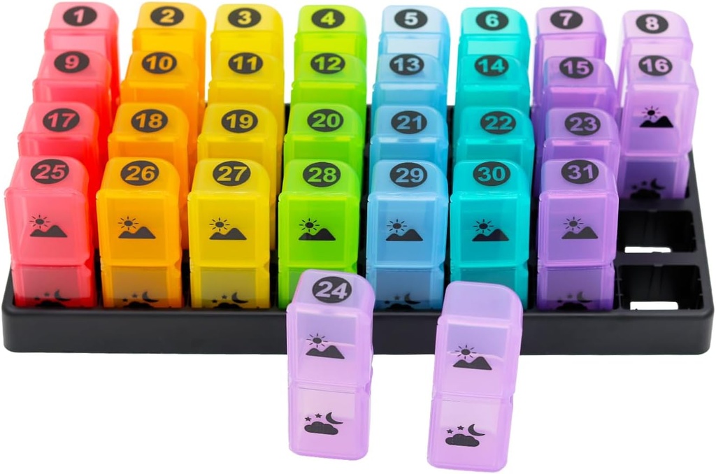 Monatliche Pille Organizer 2 Mal pro Tag, eine Monat Pille Box AM PM, 31 Tage Pille Fall zweimal pro Tag Vitamin und Reise Medizin Organizer, 30 Tage Pille Organizer, 4 Wochen Pillen Fälle