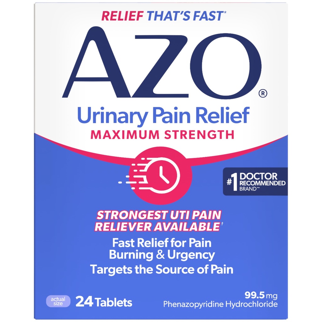 AZO Urinary Pain Relief Maximale Stärke, Schnelle Entlastung von UTI Schmerzen, Brennen & Not, Ziele Quelle des Schmerzes, #1 Trusted Brand, 24 Tablets