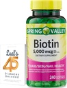 Spring Valley Biotin 5000 mcg 240 Count, Nahrungsergänzung für Haarhautnägel, Haar Vitamine für Haarausfall für Frauen Bundle mit Luals 45 Diabetes Decodiert