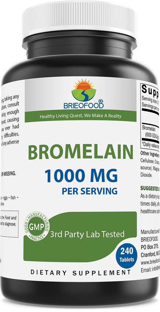 Brieofood Bromelain 1000mg pro Portion 240 Tabletten - Proteolytisches Verdauungsenzym - Unterstützt gesunde Verdauung, Gelenkgesundheit, Nährstoffabsorption
