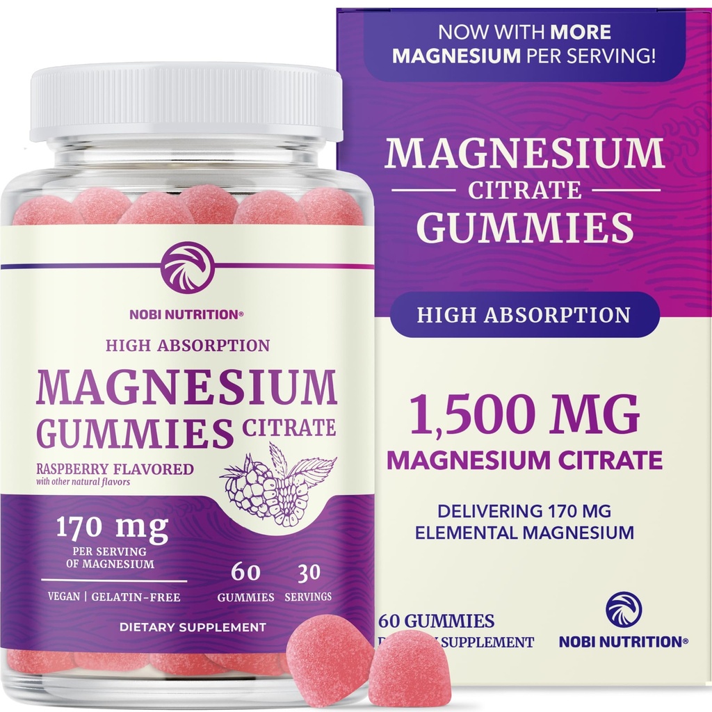 Magnesium Citrate Gummies | Extra Kraft für Beruhigung, Entspannung & Verdauung | Hohe Absorption Magnesium Gummi für Erwachsene | Vegan, Non-GMO | Raspberry Flavor Mag Gummy | 60 Ct, 1 Monat Versorgung