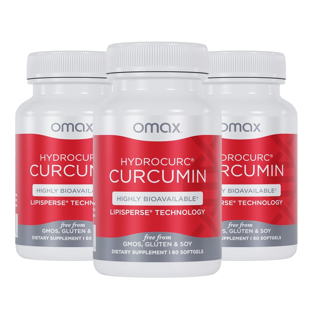 Omax3 HydroCurc Turmeric Curcumin Softgels, hochverfügbar MCT Öl Nanopartikel für Potenz & Absorption, Gelenkgesundheit, 180 Softgels (3 Pack)