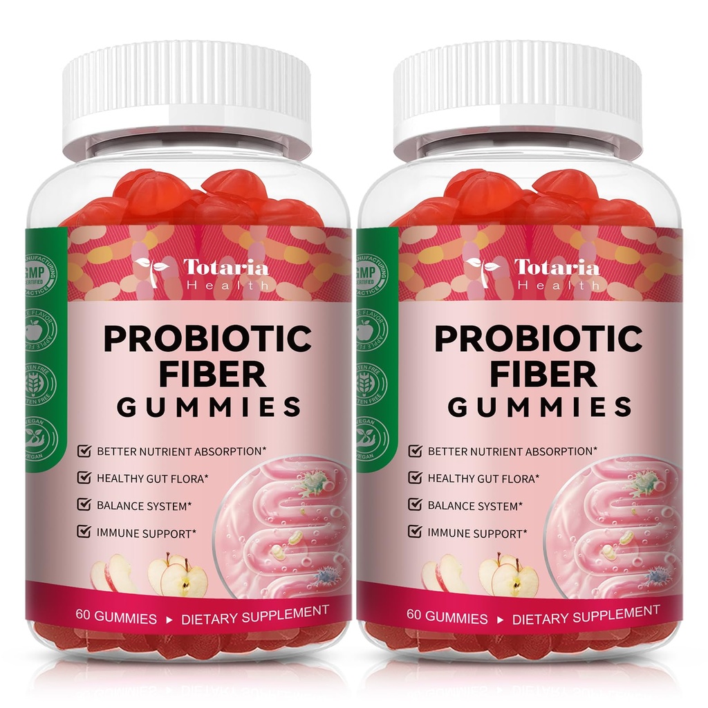 Gommies de fibre probiotiques 9-en-1 pour adultes et adolescents 16G Fibre par portion, supplément de fibre de Psyllium avec 5 Million CFU Bacillus Coagulans, Inuline, vinaigre de cidre pour le bien-être digestif, Gut et immunitaire - 2 bouteilles
