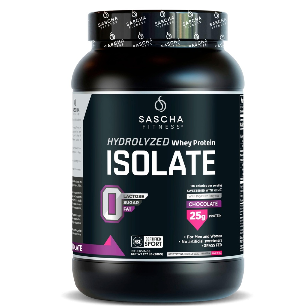 SASCHA FITNESS Hydrolysed Whey Protein Isolate,100% Gras-Fed (2 Pfund,Chocolate)