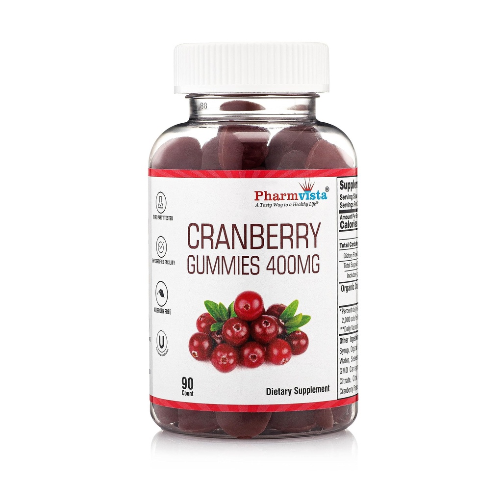 Cranberry Gummis für Kinder & Erwachsene 400mg-Gluten Kostenlose Nährstoffe Rich Vegan Supplement -Cranberry Chews-90 Count