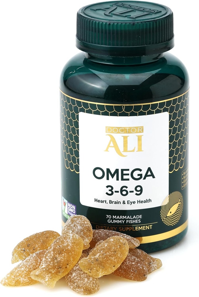 Arzt ALI - Vegan Omega 3-6-9 Gummie | Fish-Free, Non-GMO, Organic Ingredients | Gehirn, Herz & Vision Unterstützung für Erwachsene & Kinder | Gelatin-Free | Gluten-Free | 70 Count
