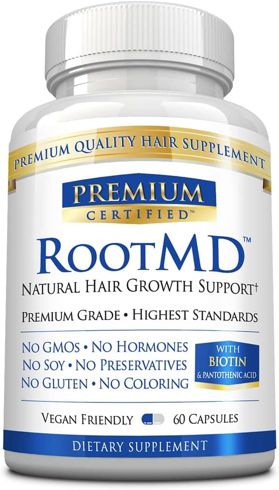 RootMD - Stimuler la croissance des cheveux, Rejuvinate Follicles, Améliorer la circulation des scalp - Biotine, Cuivre, Acétate de tocophérol, Saw Palmetto - Tous les végétaliens naturels - 60 capsules