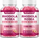 2 Packs Sugar-Free Rhodiola Rosea Gummies Adaptogenic Rhodiola Rosea Supplement & Cortisol Blocker für Performance, Stamina, Mood & Motivation - Non-GMO, 120 Vegan Chews
