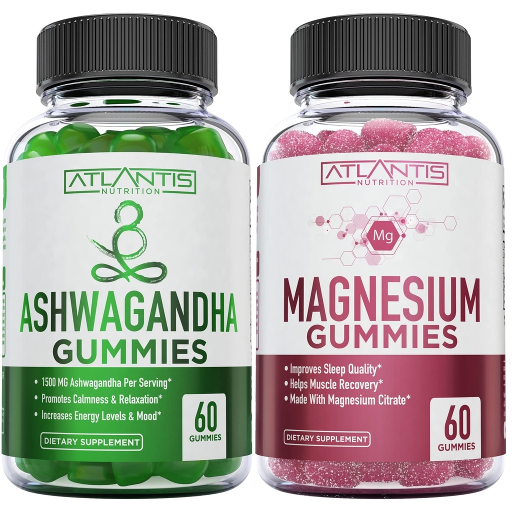 Ashwagandha & Magnesium Gummis für verbesserte Schlaf & Stärkung der Körperfunktionen. Ashwagandha steigert Stimmung & Energie - Magnesium hilft, Muskeln und Relieves Cramps - Vegan