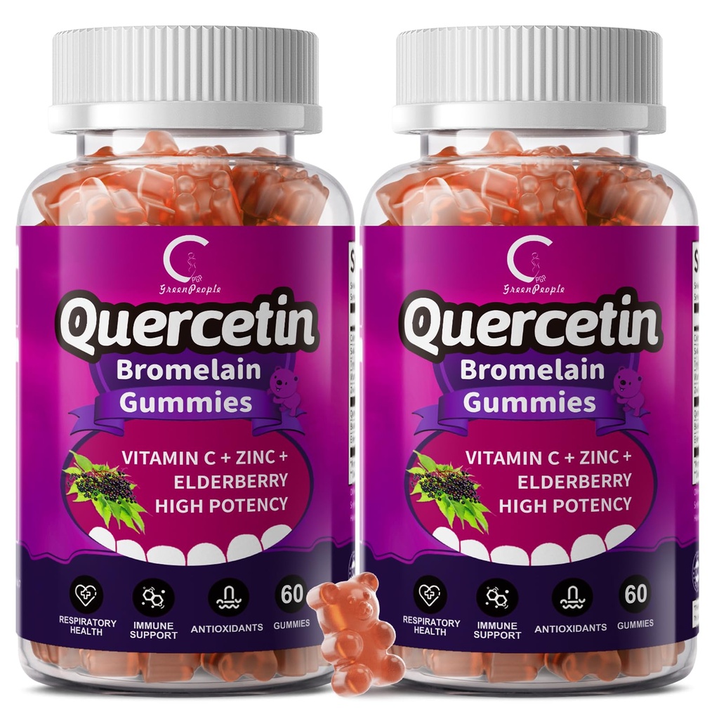 Quercetin Gummies - Quercetin mit Bromelain, Vitamin C, Zink & Elderberry, Extra Strength Immune System Booster, Lung Support Supplement für Erwachsene Kinder - 60 Quercetin Gummies (2 Pack)