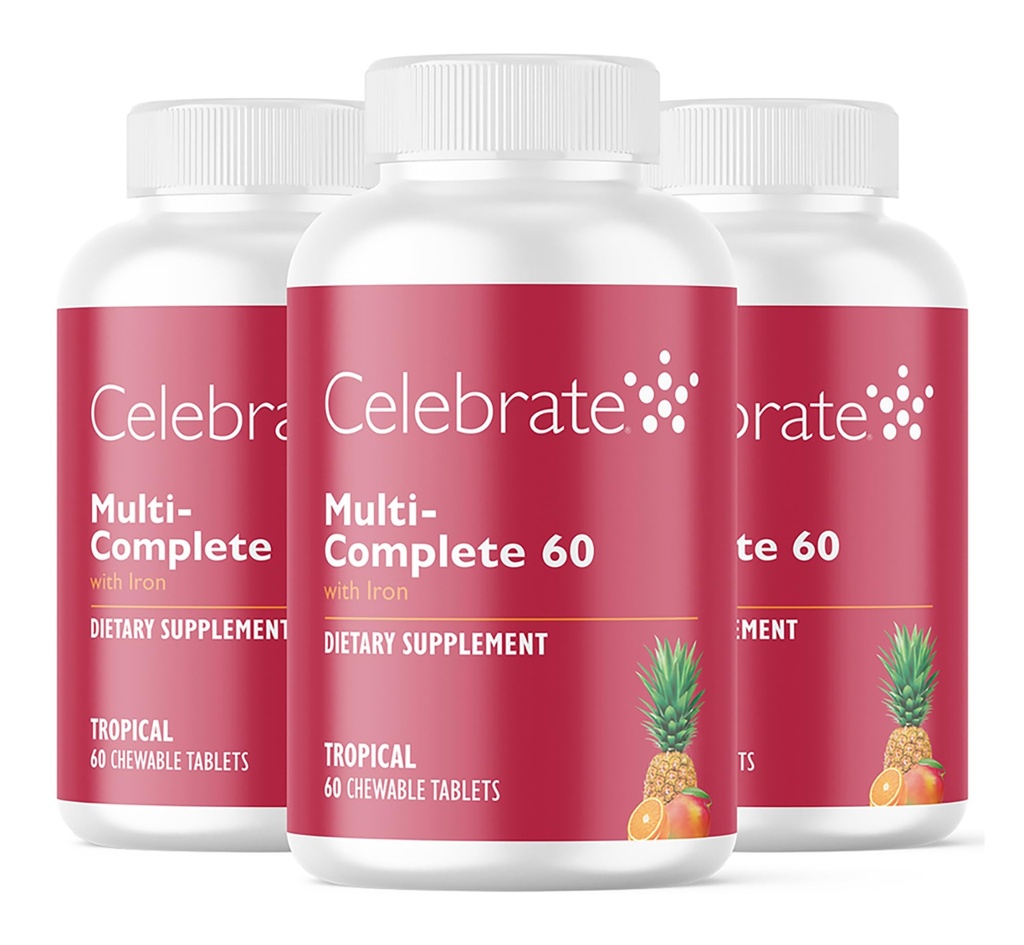 Celebrate Vitamine Multi-Complete Chewables, 60mg Eisen – Tägliche Bariatric Multivitamin für Sleeve Gastrectomy & Magen Bypass Surgery Patienten – Essential Vitamins & Minerals - Tropical (180 Tabletten)