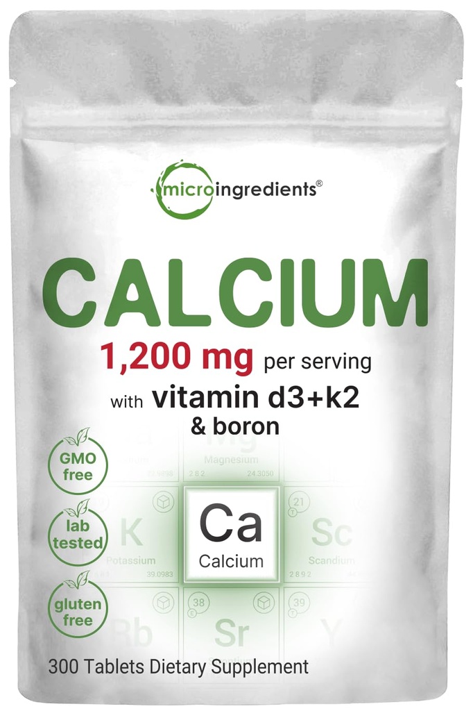 Micro Ingredients Calcium 1.200mg mit Vitamin D3 & K2, 300 Tabletten | Kalziumergänzungsmittel für Frauen & Männer | Mineral Complex Support Knochen, Zähne, Colon & Herz-Kreislauf Gesundheit | Non-GMO, Gluten-Free