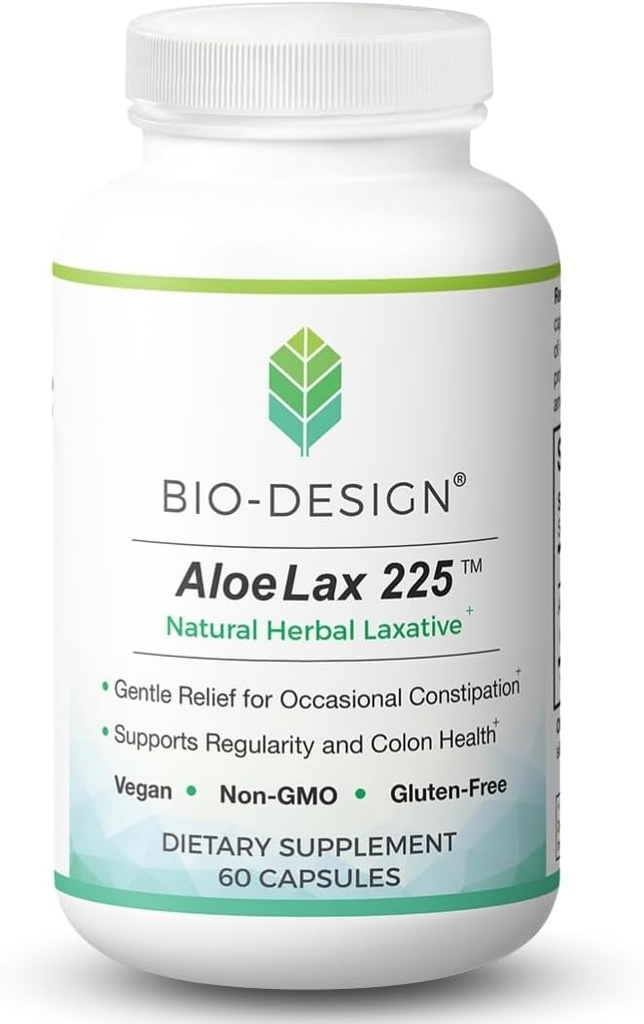 Aloe Lax 225 Natural Herbal Laxative - Sanftes Relief für kirchliche Verstopfung, Gas, & Bloating mit 225 mg Natural Aloe Ferox - unterstützt Bowel Regularity & Colon Health - 60 Kapseln