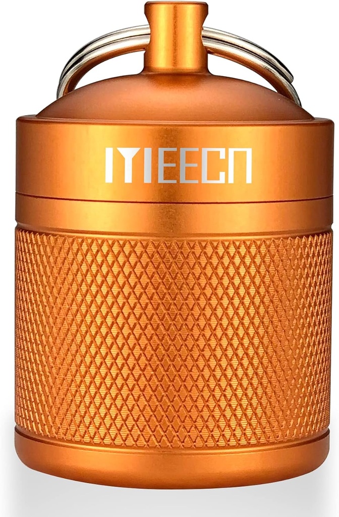 Porte-clés Pill Holder, Boîte, Aluminium, Conteneur étanche, Organisateur de pilules pour camping de plein air, Taille: 1.6 x 1.6 x 2 in (Orange)