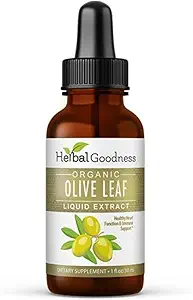 Herbal Goodness Olive Leaf Extract Liquid 1oz - pour le boost immunitaire, le soutien cadiovasculaire, le bien-être cognitif, l'amélioration de la santé de la peau et le confort digestif avec les antioxydants - 1 bouteille