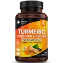 Comprimés en curcuma avec poivre noir et gingembre - Curcumine - 180 comprimés en curcuma et en poivre noir (3 mois) Suppléments en curcuma actif à haute résistance non capsules, par New Leaf