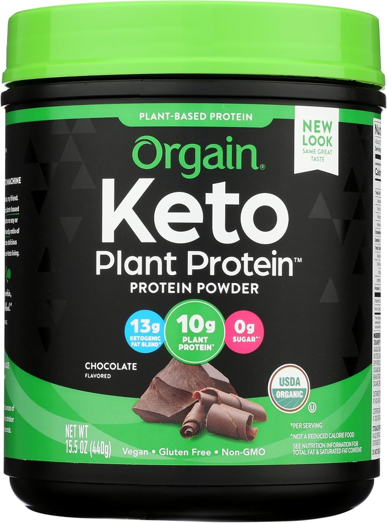Orgain Bio Keto Vegan Protein Pulver, Schokolade - 10g Pflanzen basiertes Protein, 0g Zucker*, Avocado & Kokosöl, Glutenfrei, keine Milch, Lactose oder Soja Zutaten, Für Glattstoffe & Shakes, 0.97lb