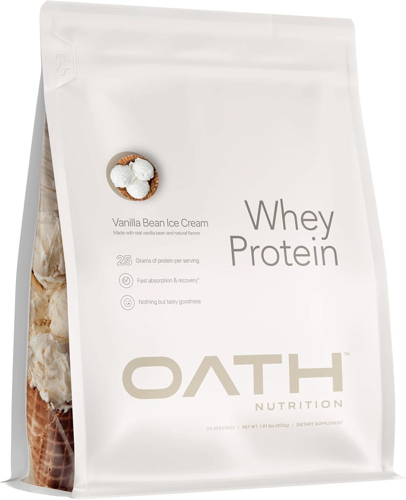 NUTRITION DE L'OATH Poudre de protéines de lactosérum, crème glacée Vanilla, 25 grammes de protéines et seulement 1 gramme de sucre par portion, 2 lbs, 25 portions