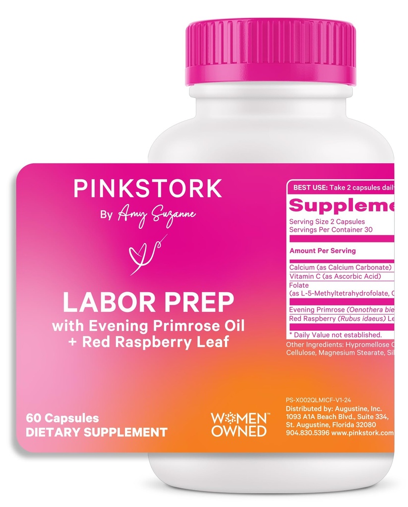 Pink Stork Labor Prep Supplement – Abend Primrose Öl & Rot Himbeer Blatt für Dritte Trimester, Gentle Labor & Postpartum Unterstützung, Schwangerschaft &amp; Stillen Safe, 60 Vegan Kapseln