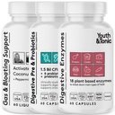 Youth & Tonic Digestion Stomach Support & Detox für Regelmäßigkeit, Gas & Bloating & Gut Health. Alle Arten Verdauungsenzyme Probiotics & Prebiotics Charcoal Peppermint & Bio Kokosöl 180 Pillen