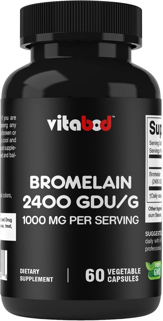 Bromelain Supplement 1000mg pro Servierung, 2400 GDU/g, Proteolytische Enzyme, unterstützt Verdauung von Proteinen, 60 Count - Nicht-GMO & Glutenfrei