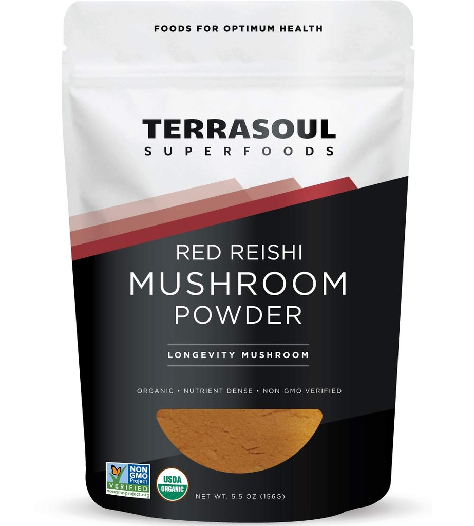Terrasoul Superfoods Bio Reishi Poudre de Champignon (4:1 Extrait), 5.5 Oz, Soutien immunitaire, Soulagement du stress, Mieux dormir, Embrassez la puissance des Champignons Adaptogènes