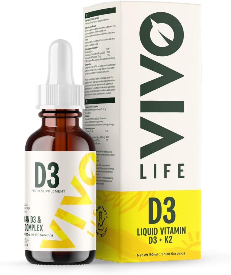 Vivo Life - Vitamin D3 K2, 50ml Liquid Complex Drops, 2000iu von D3, Vegan Health Supplement für Männer und Frauen, 100 Portionen