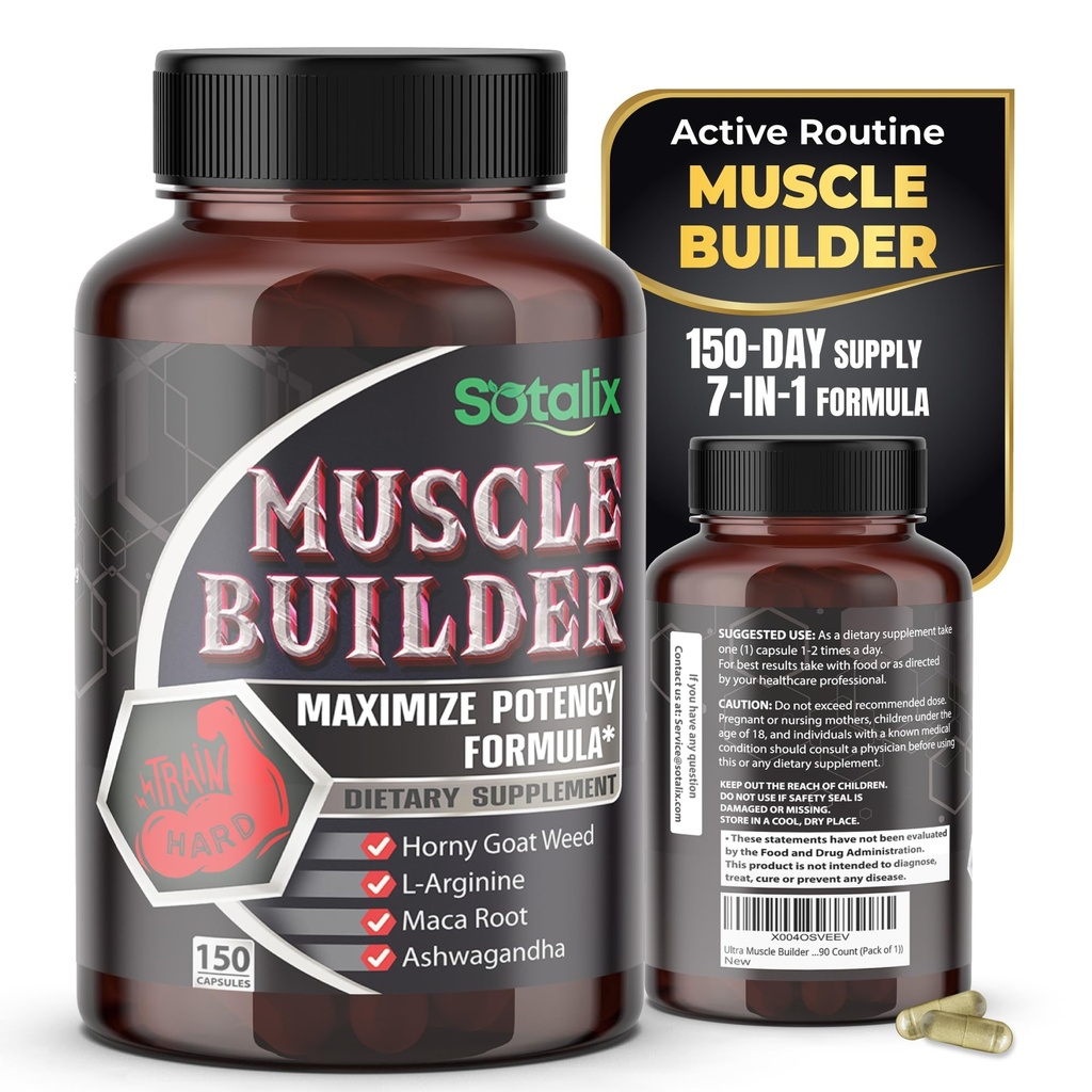 Ultra Muscle Builder Supplement mit L-Arginine & Tribulus – Sport Training Support – 150 Kapseln (150-Day Supply)