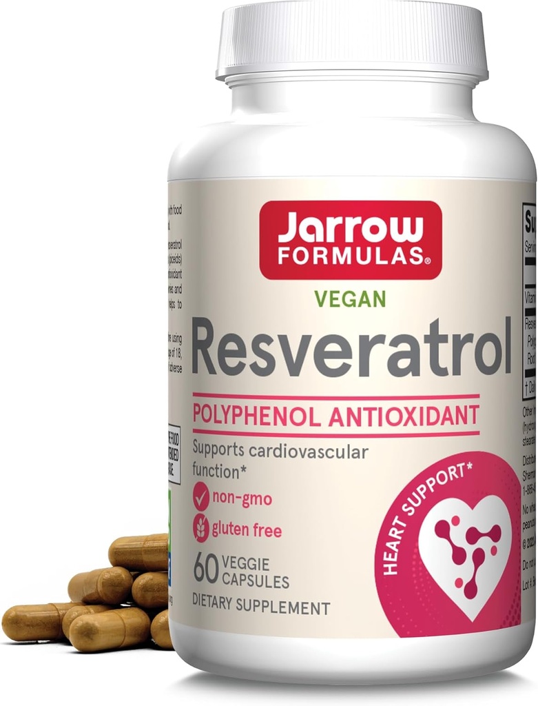 Jarrow Formulas® Resveratrol 100 mg, Nahrungsergänzungsmittel, Antioxidans Unterstützung für Herz-Kreislauf-Funktion, 60 Veggie Kapseln, 60 Tage Versorgung