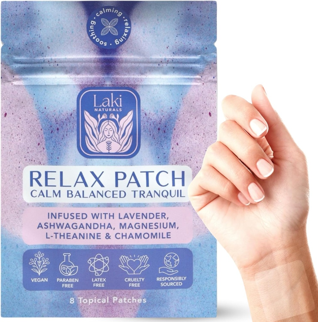 Laki Naturals Relax Patch (paquet de 8) Obtenir des ingrédients naturels à base de plantes pour le stress et l'inquiétude