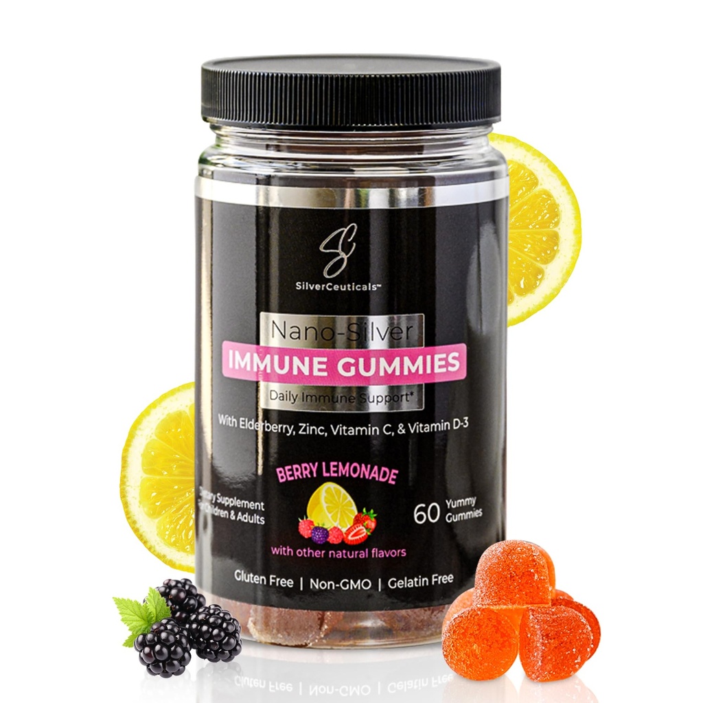 Immungummis - Sambucus Elderberry - Vitamin C & D - Zink - Sparen Sie Ihre Krankentage - Kinder &amp; Erwachsene - Safe Ages 4 & Up - Nano Kolloidal Silber - Gluten & Gelatin Free Non-GMO - Berry Lemonade - 60 Count